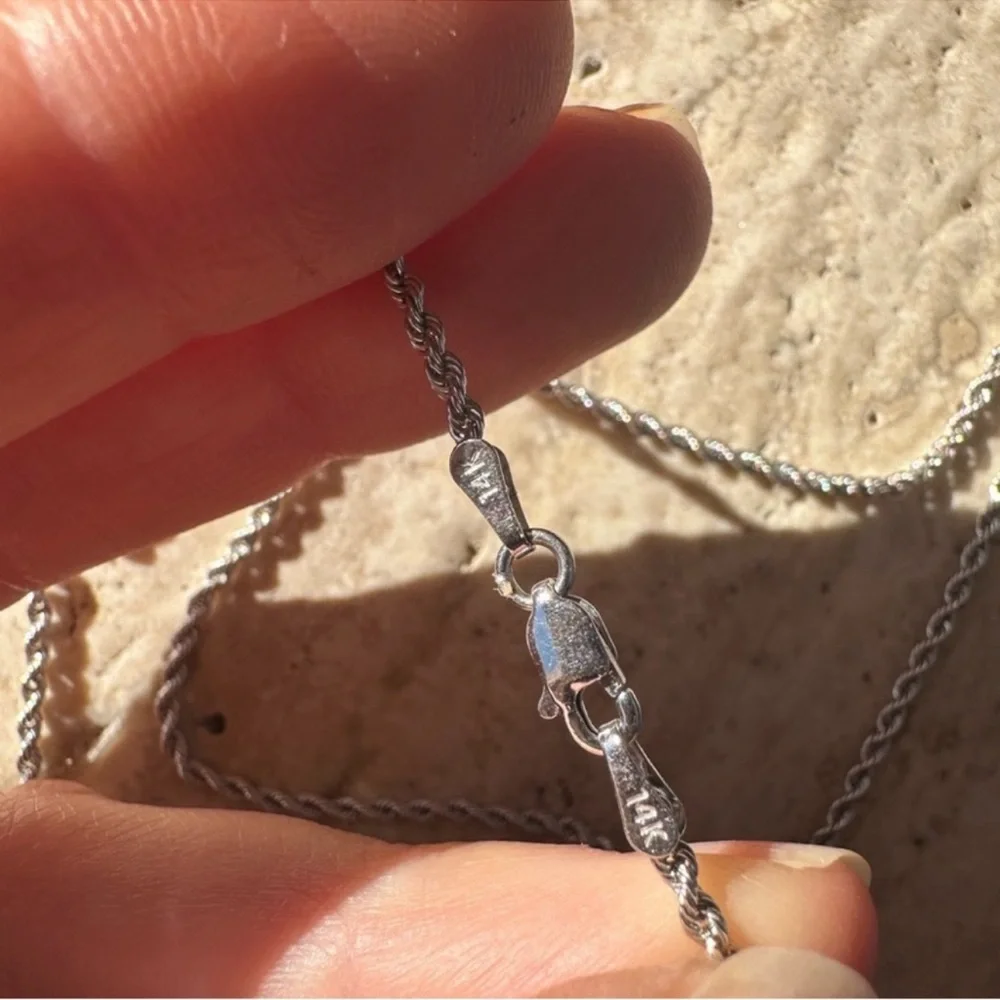 14k White Gold Rope Necklace Chain 24 inches long